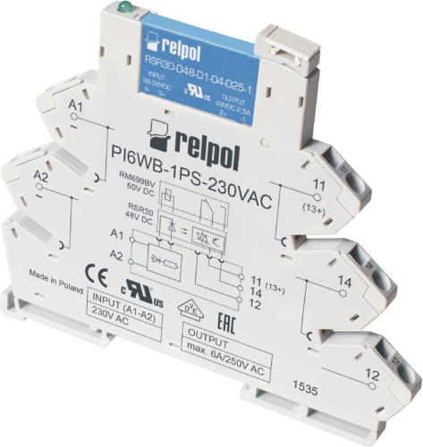 Реле интерфейсное полупроводное PIR6WB-1PS-24VAC/DC-T, 1NO, 1A, 24VAC/DC Relpol (857510)