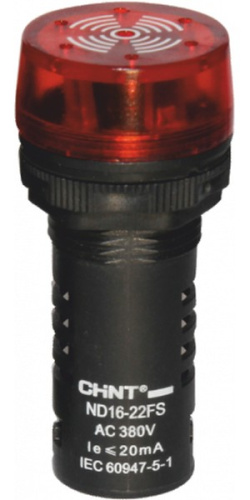 Сигнализатор звуковой ND16-22FS (LED) d22мм красный AC220B CHINT (593207)